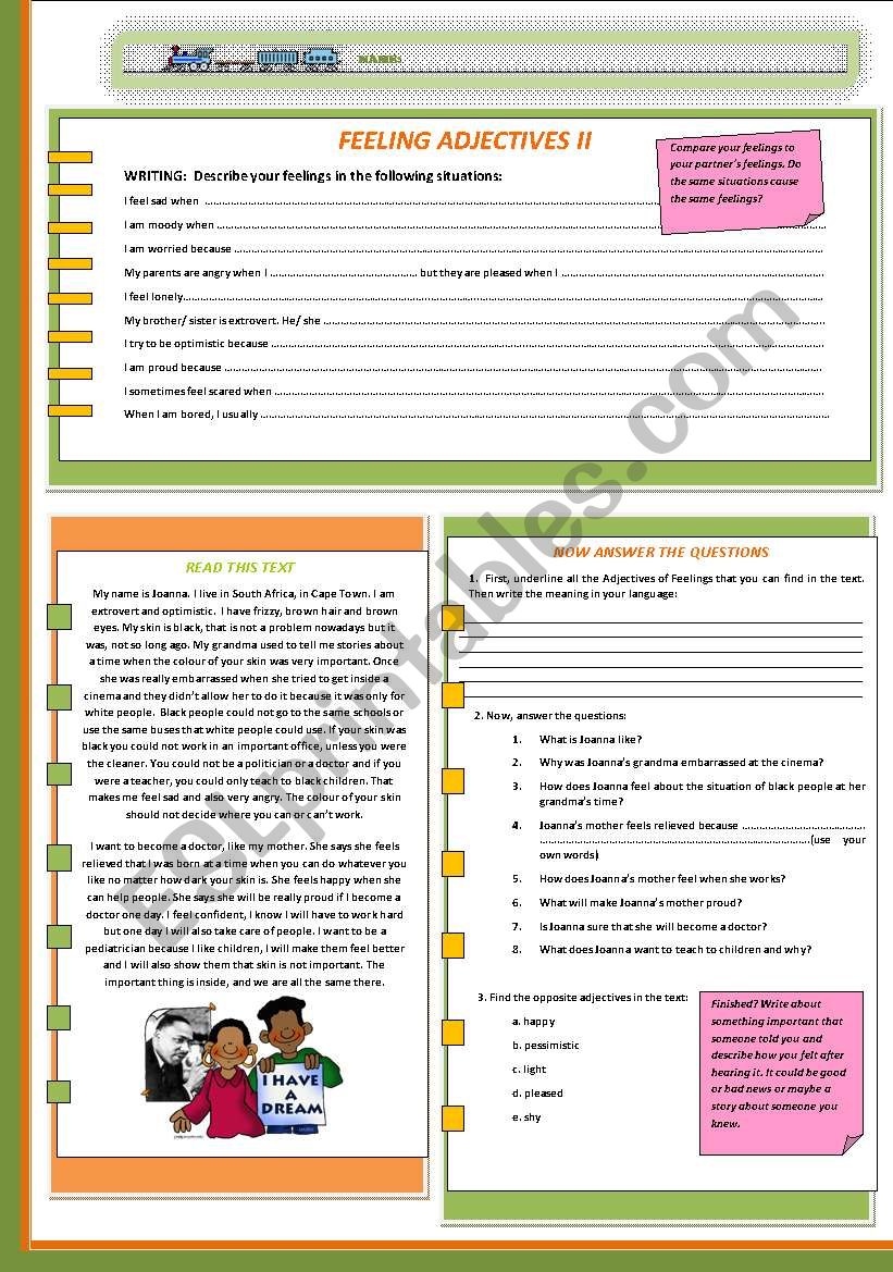 Ajectives: Feelings. Part II worksheet