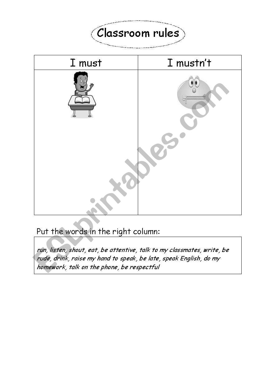 Classroom rules worksheet