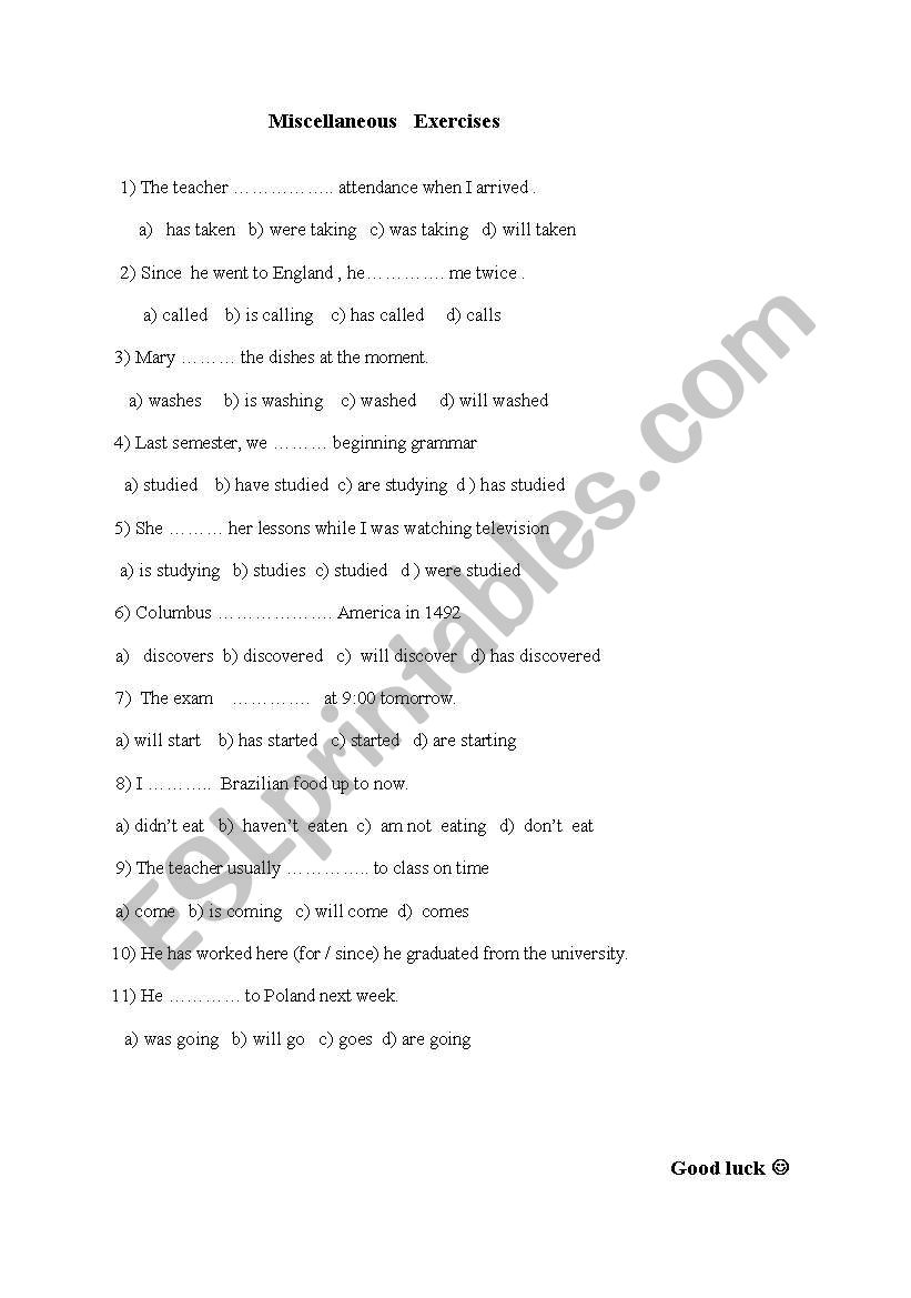 miscellaneous exercises worksheet