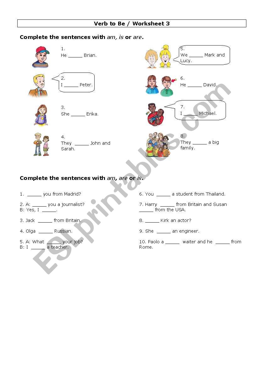 Verb to Be - Worksheet 3 worksheet