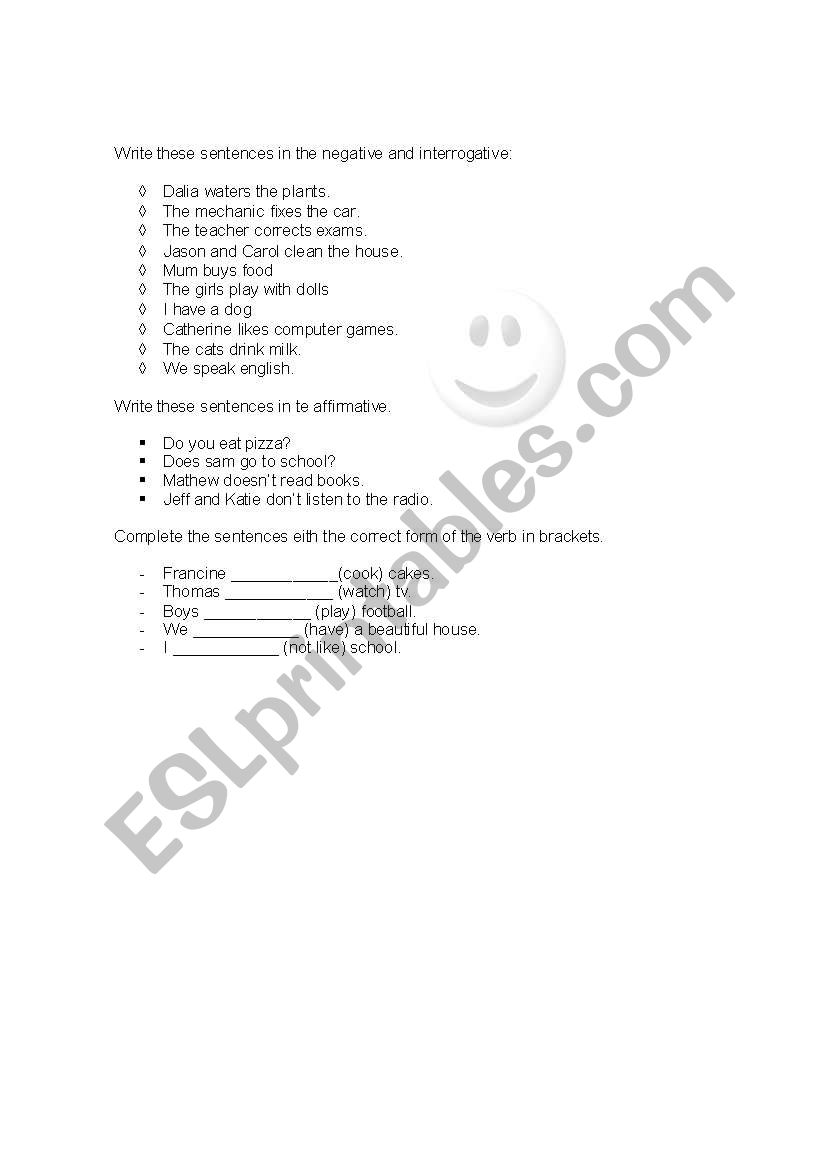 Present simple worksheet