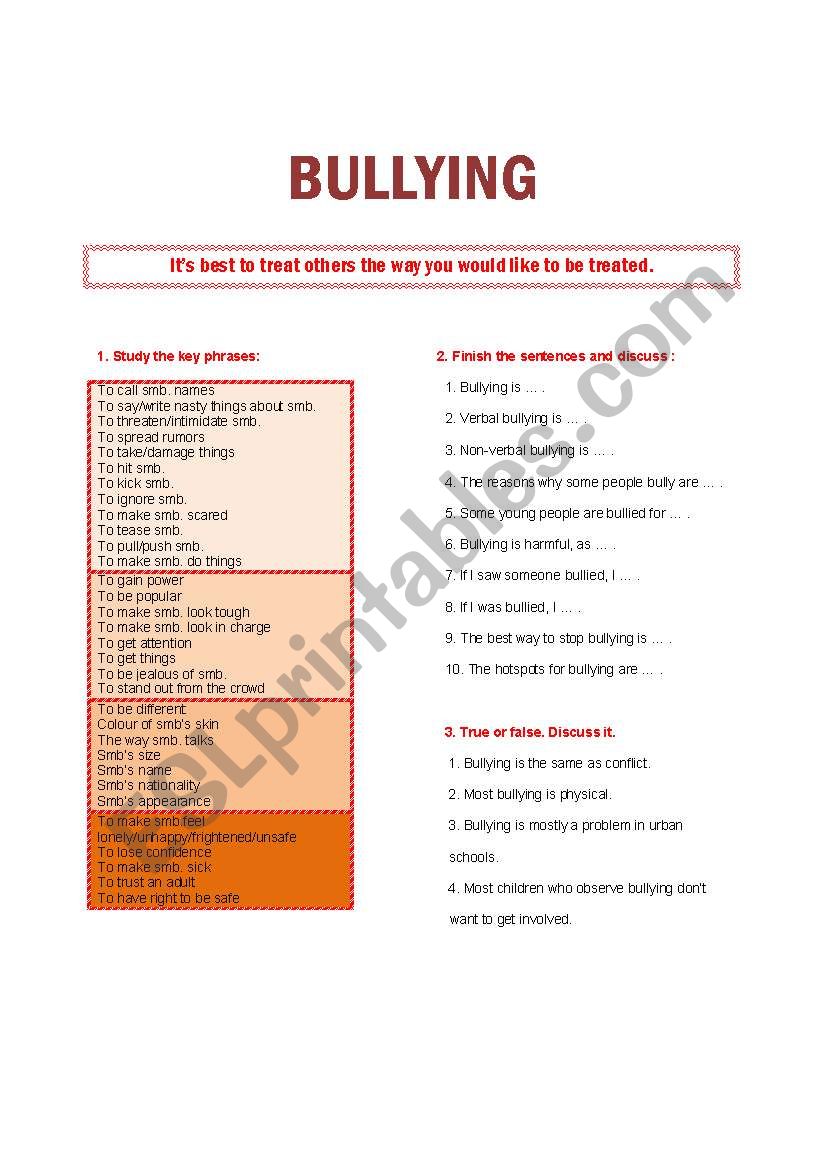 Bullying worksheet