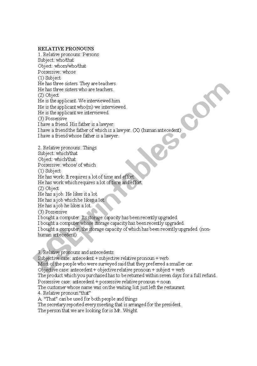 Relative Clauses worksheet