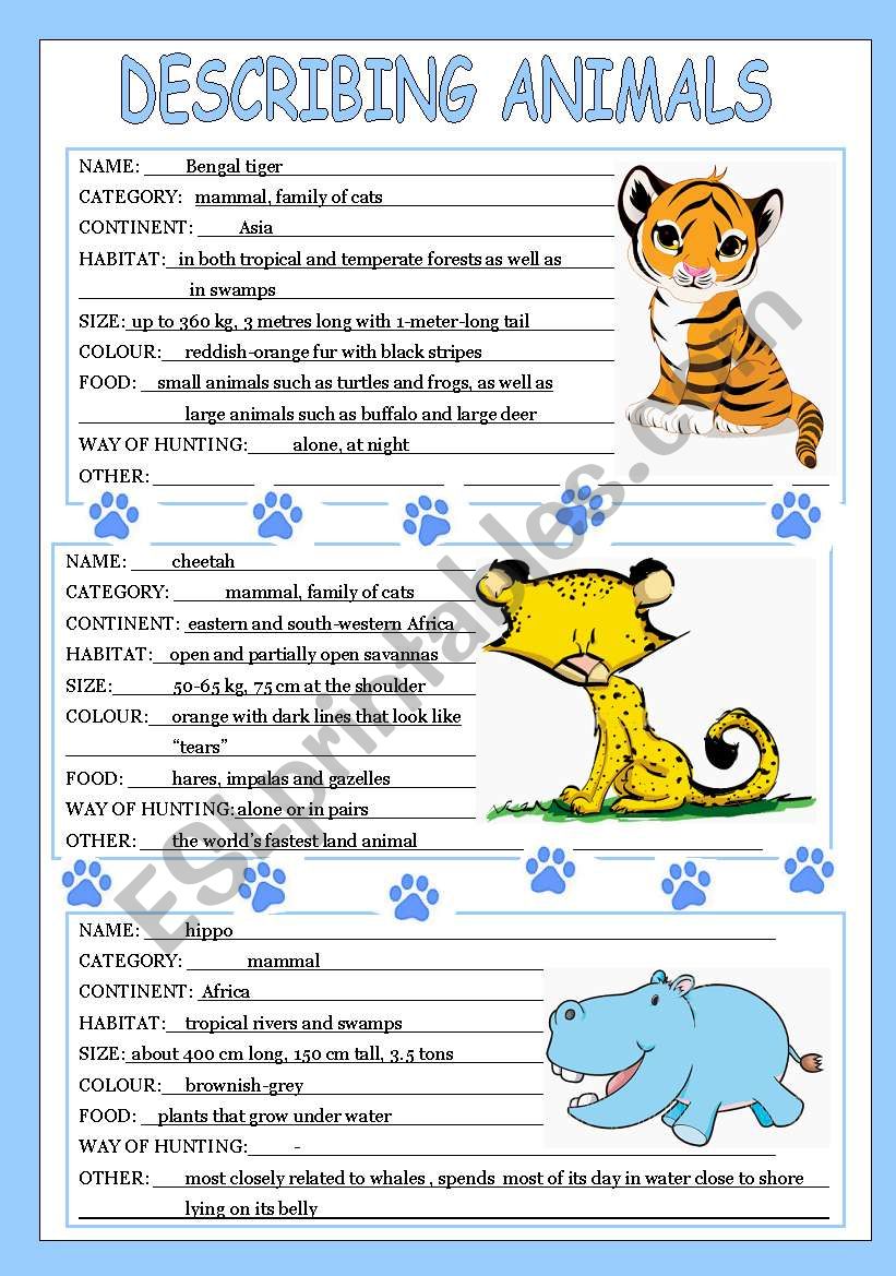 describing animals 2/3 worksheet