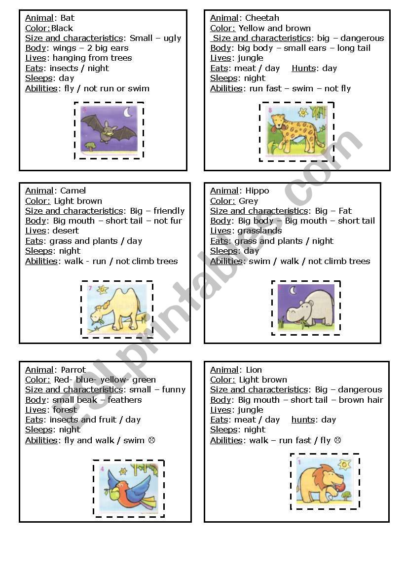 Description of animals worksheet