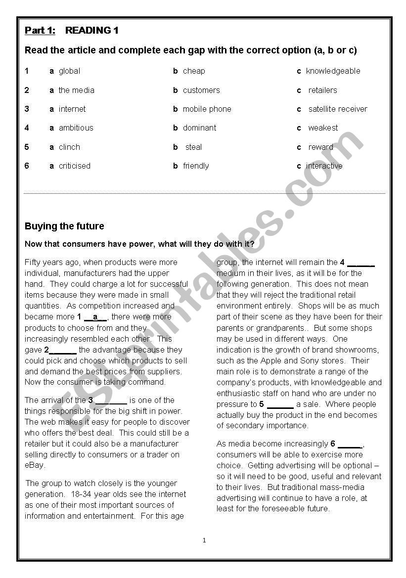 Reading in context worksheet