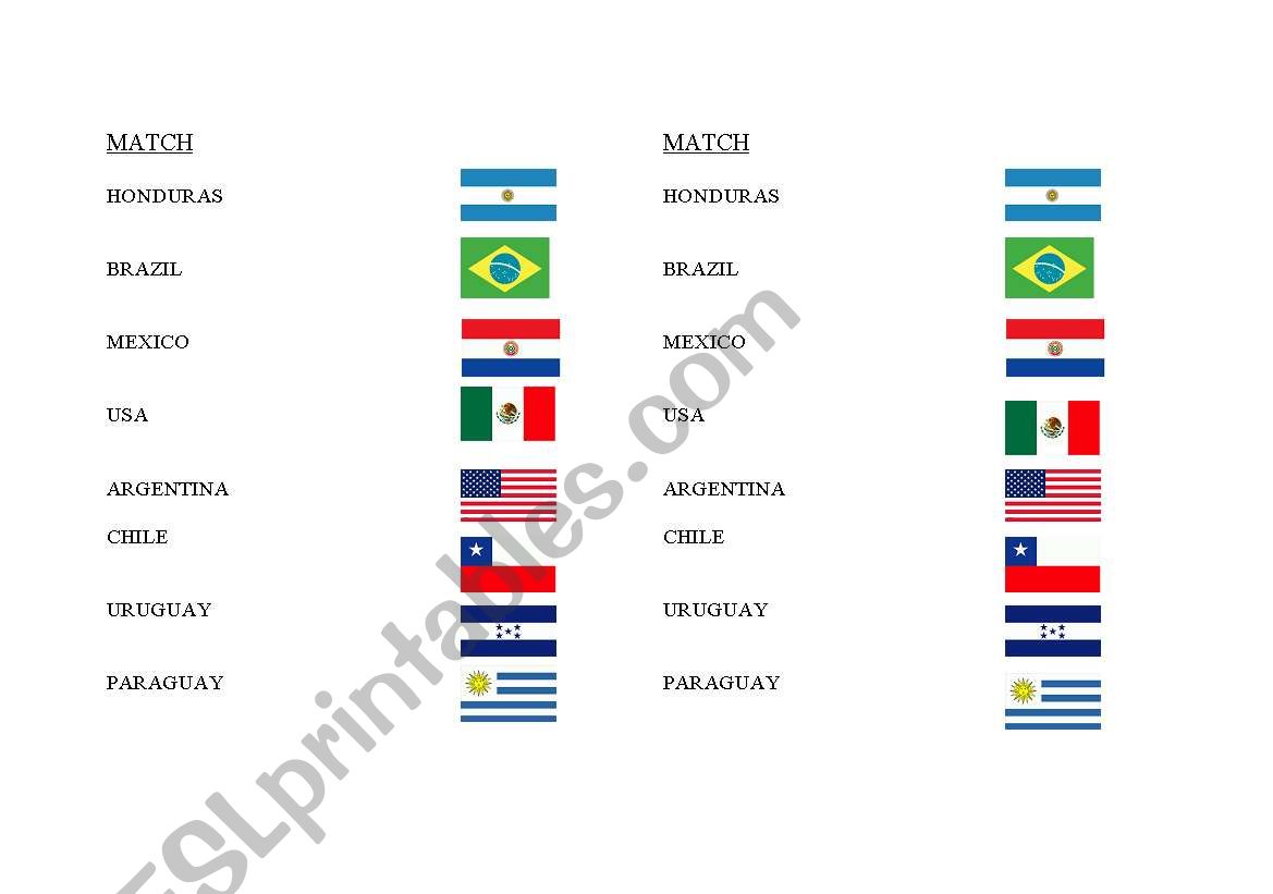 Flags matching worksheet