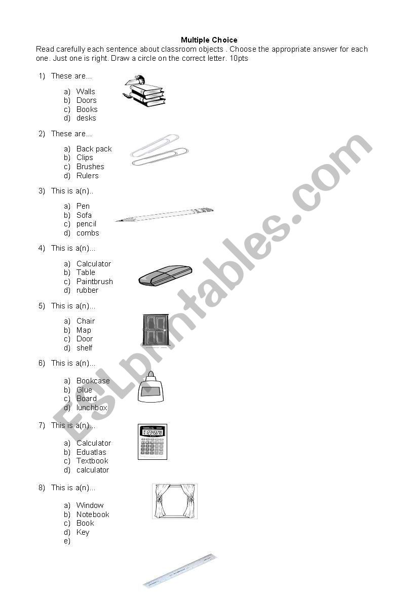 Classroom Objects worksheet