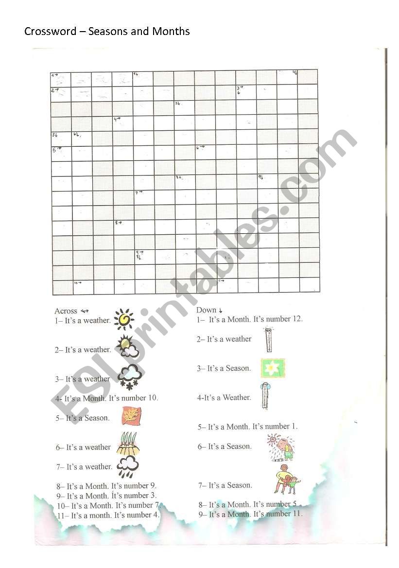 crossword Seasons and Months worksheet