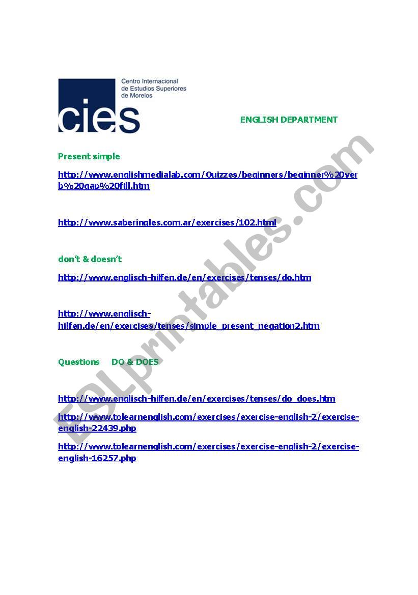 present simple online worksheet