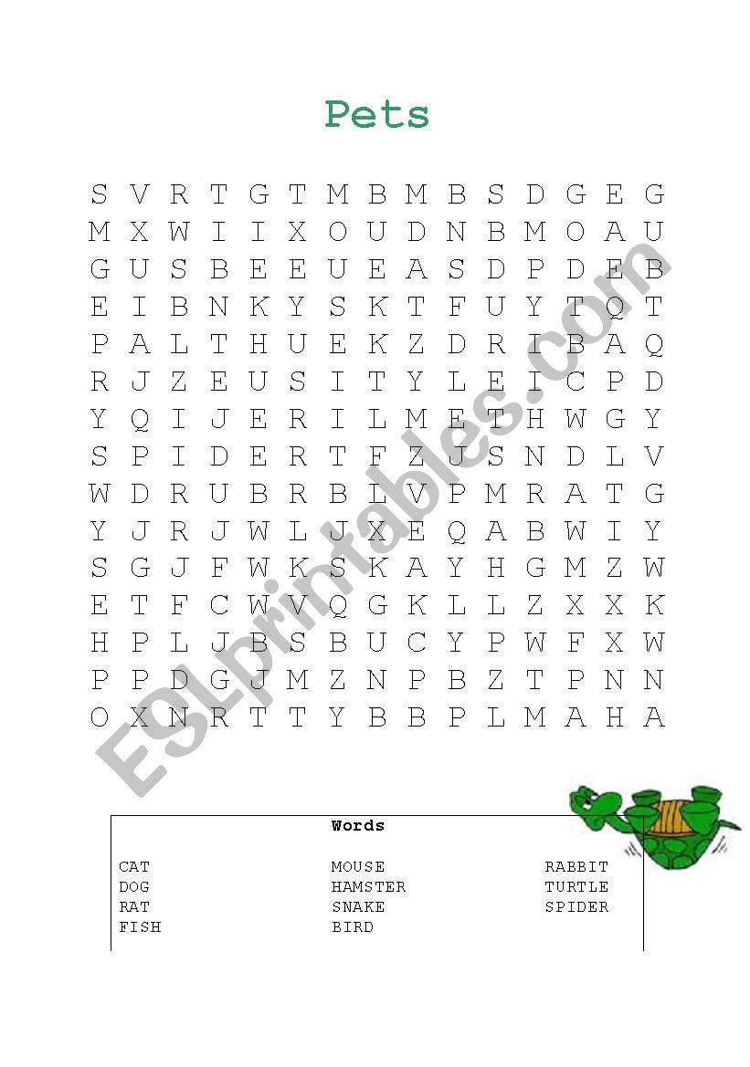 Word search - pets worksheet