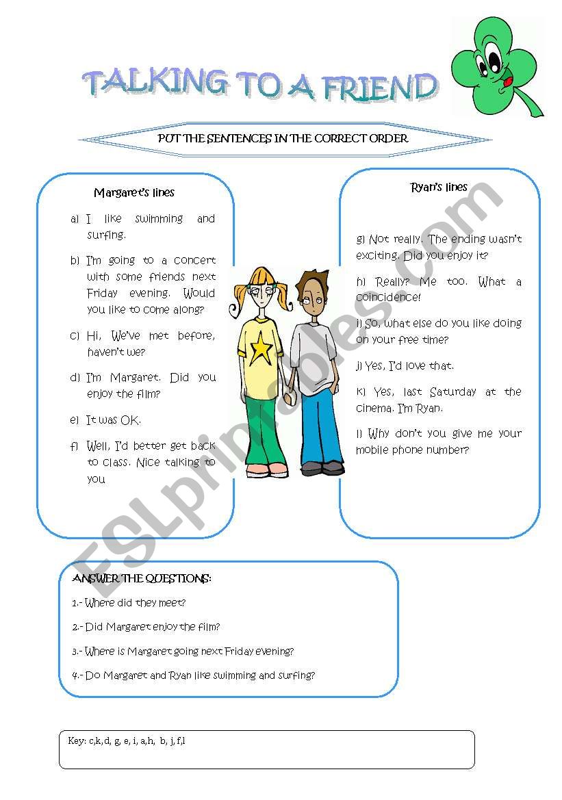 TALKING TO A FRIEND worksheet