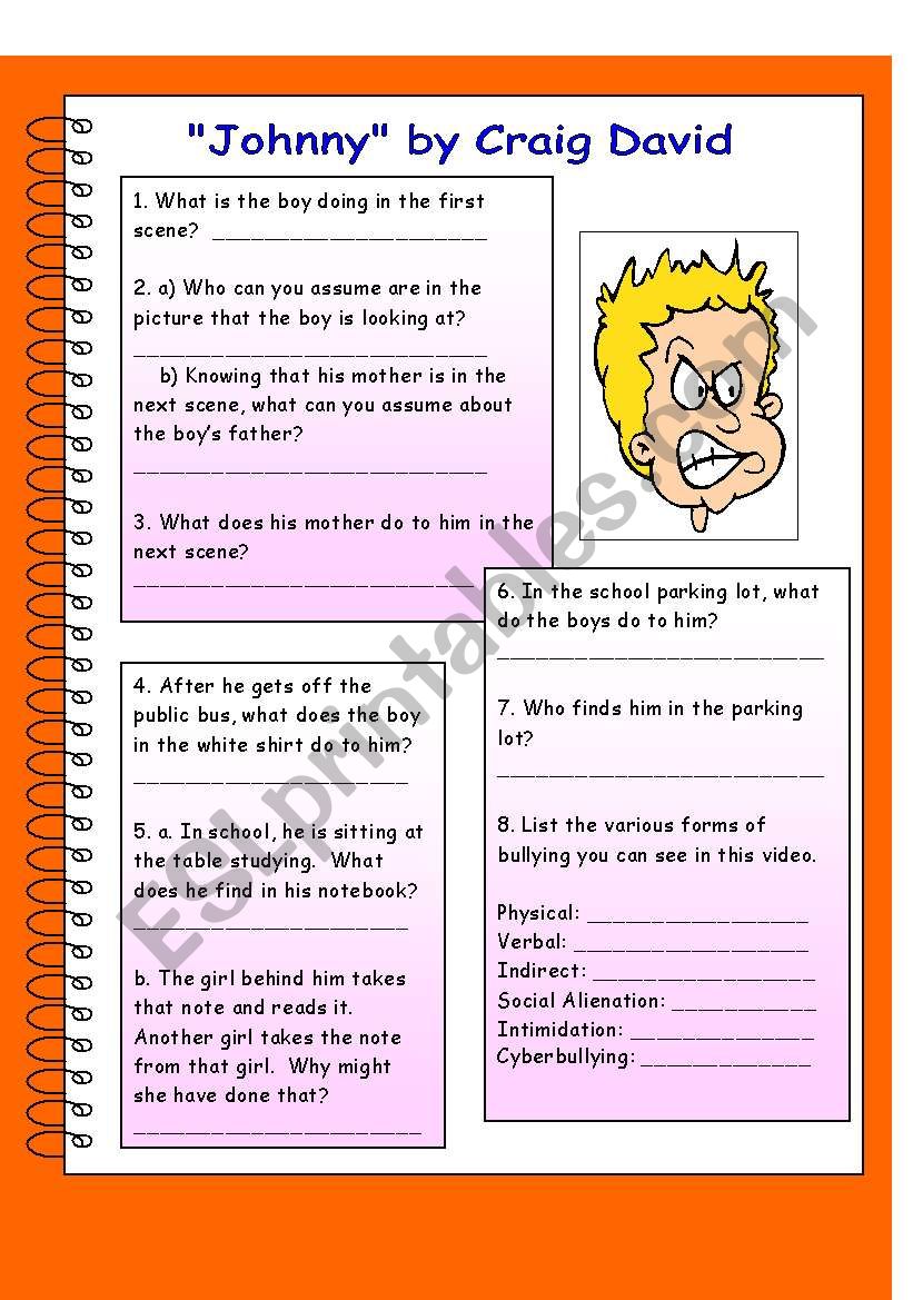 Bullying - A lesson in a unit worksheet