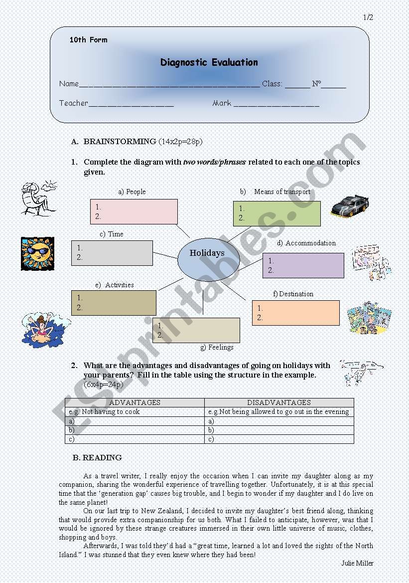 Diagnostic Evaluation worksheet