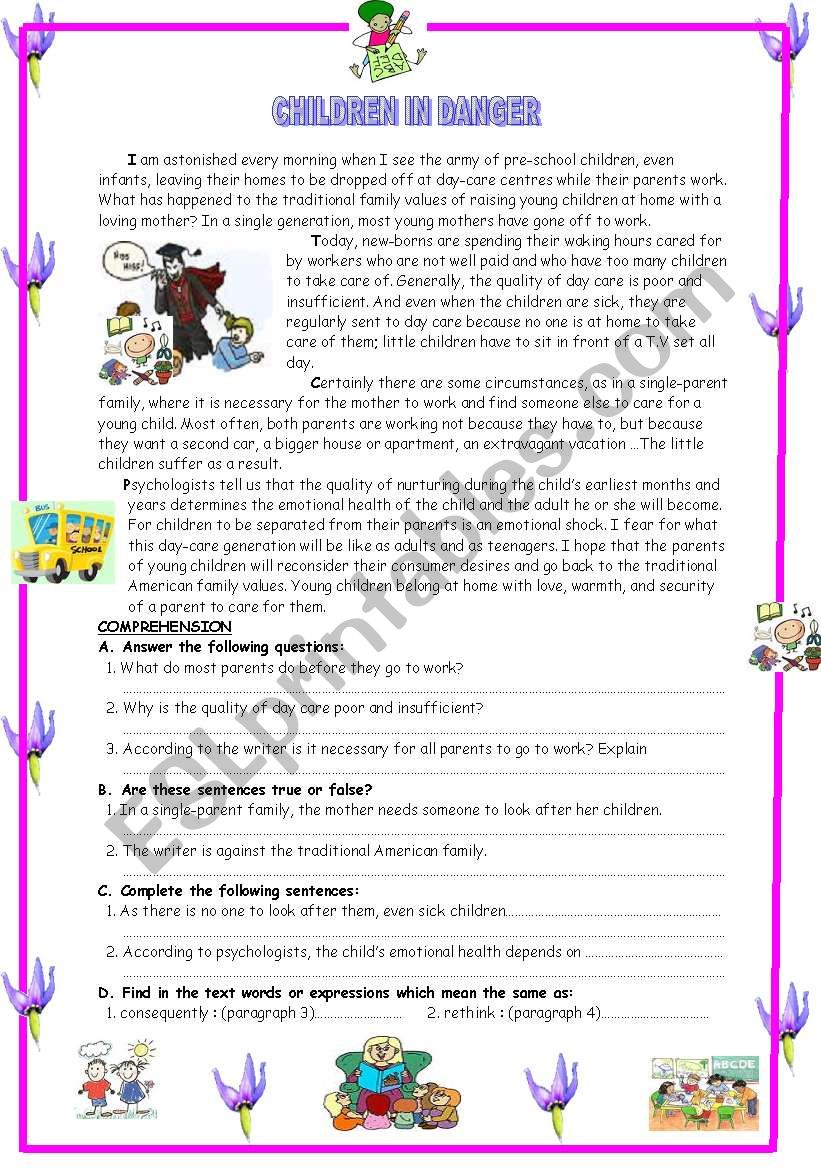 Children in Danger worksheet