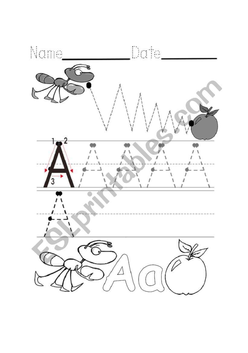 Writing A Ant + Apple worksheet