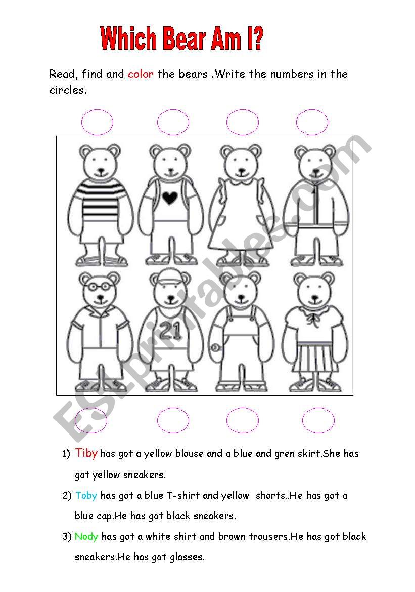 Find and color the teddy bears clothes!
