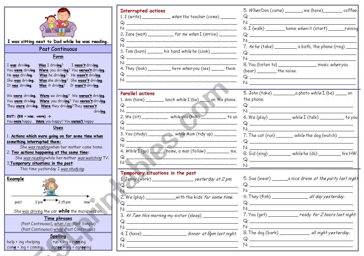 Tenses (4) - Past Continuous - all about it (B&W), fully editable