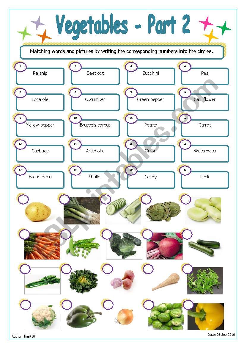 Vegetables - Part 2 worksheet