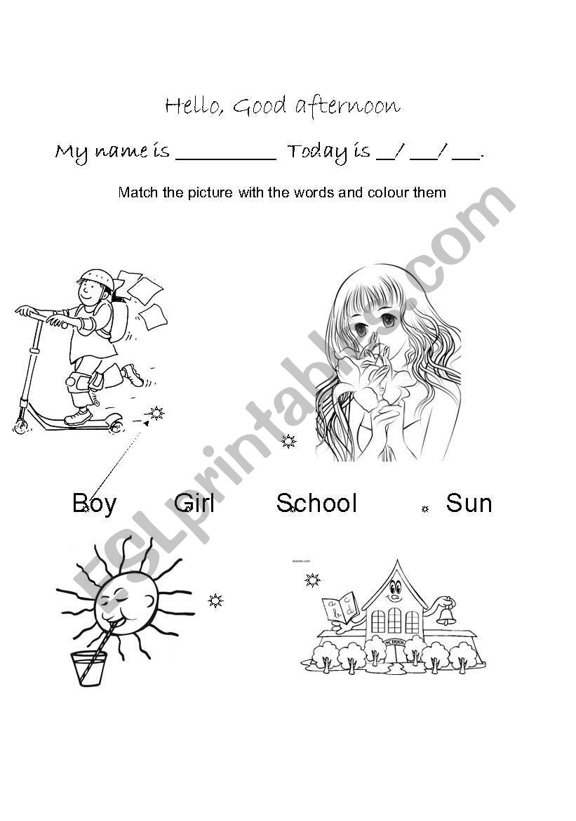 boy-girl-sun-school worksheet