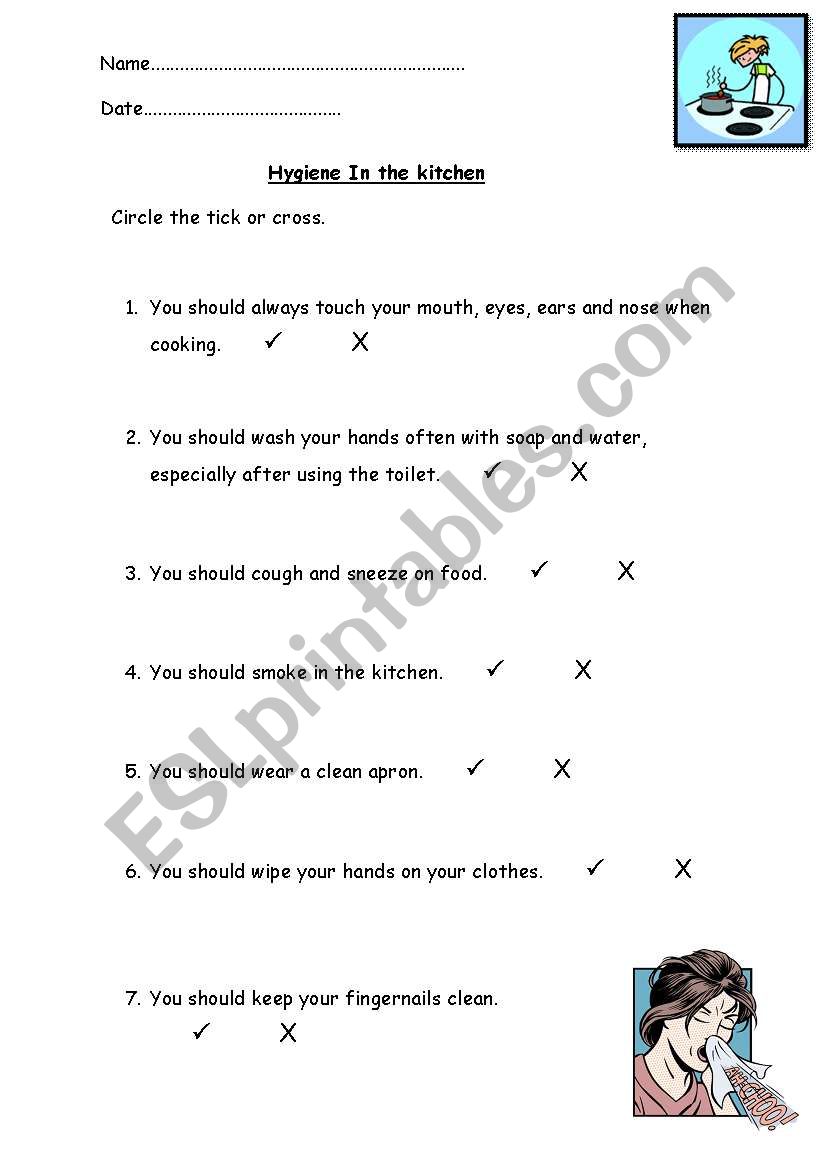 Hygiene in the kitchen worksheet