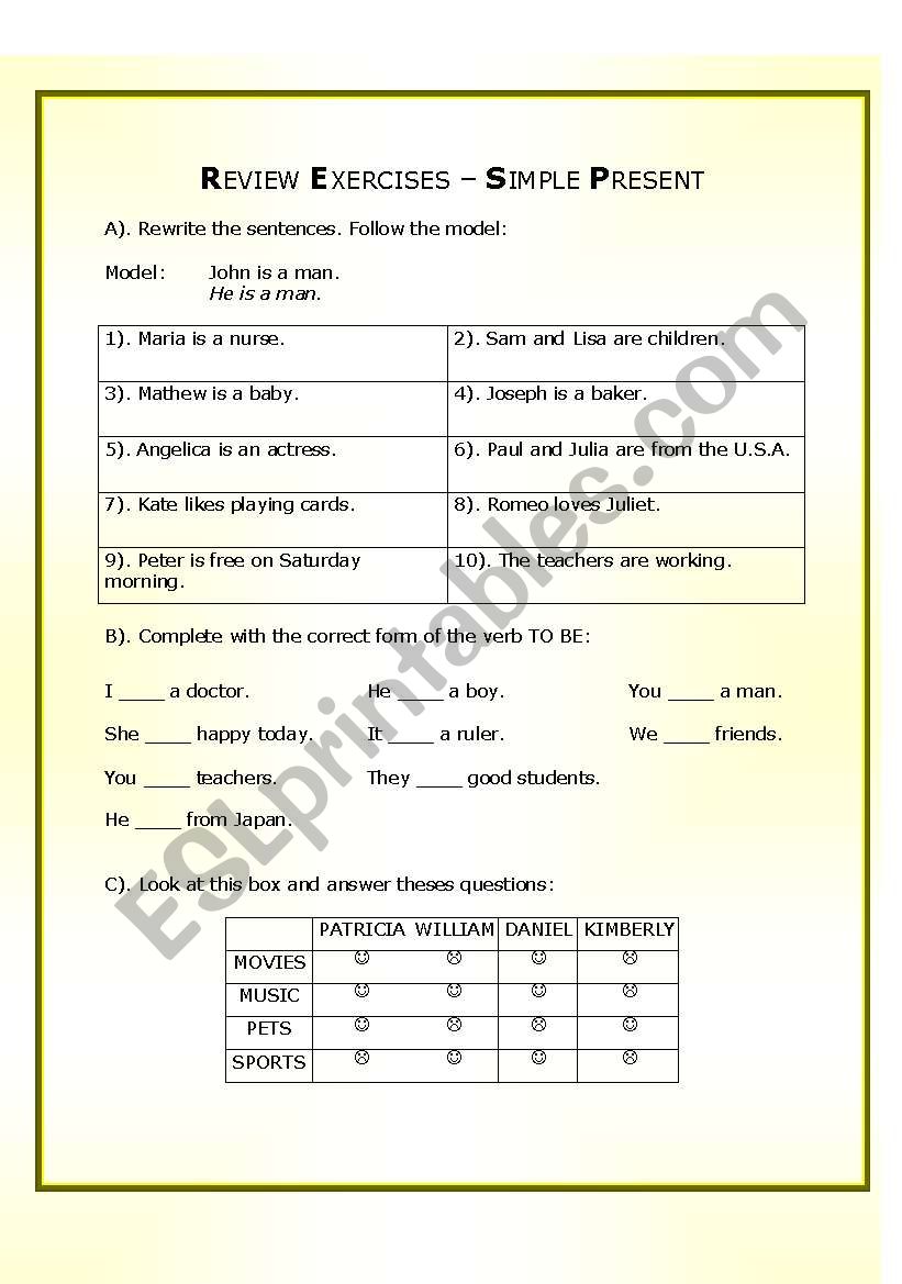 Simple Present - Review Exercises