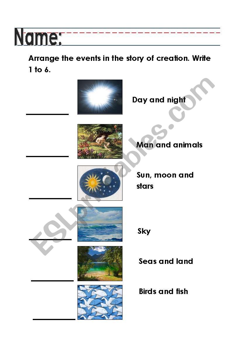 Arranging events in the story of creation