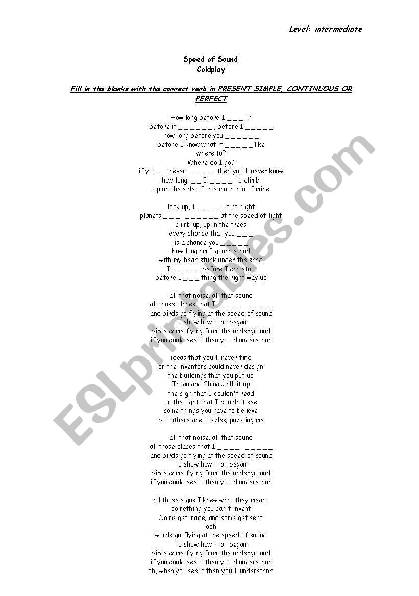 Song: Speed of Sound by Coldplay