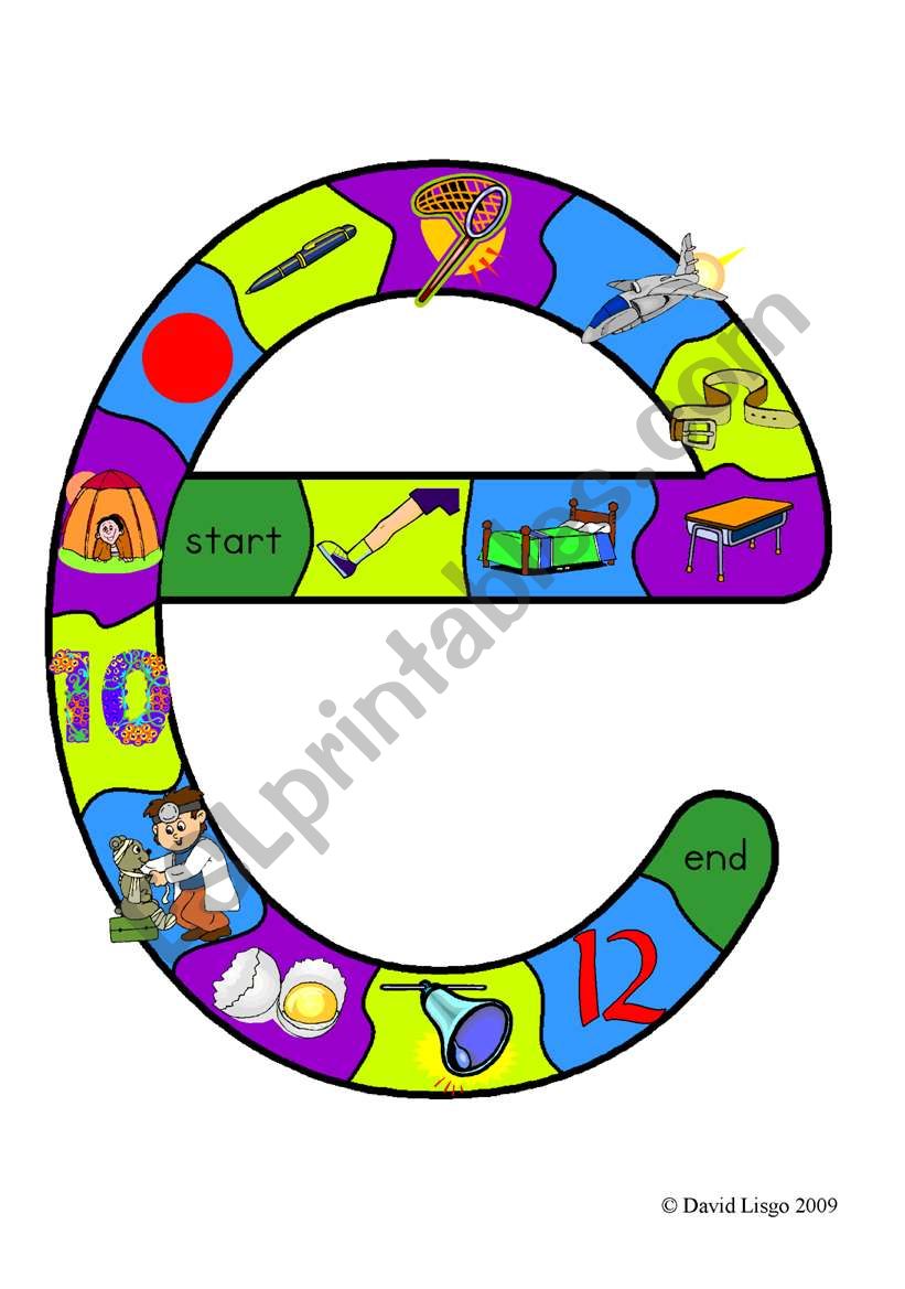 New Alphabet Tracks: letter e in full color, black and white and blank.