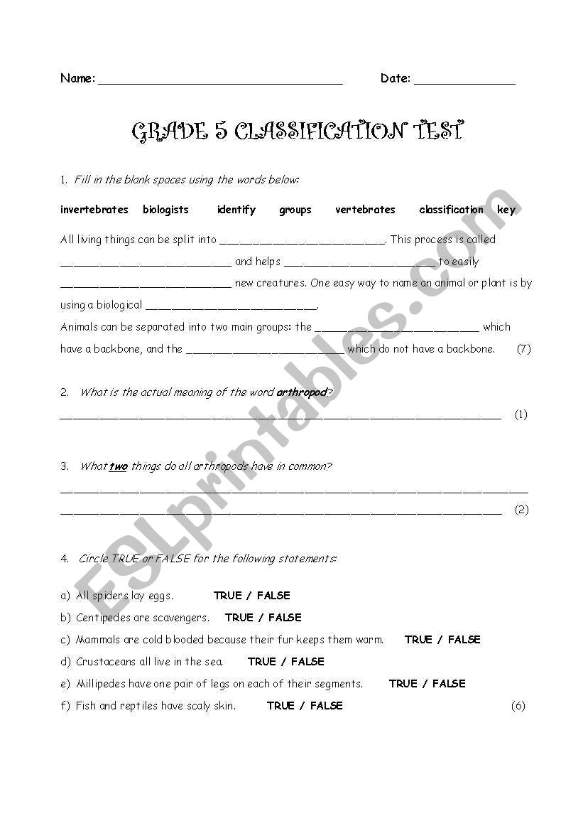 Classification of Invertebrates