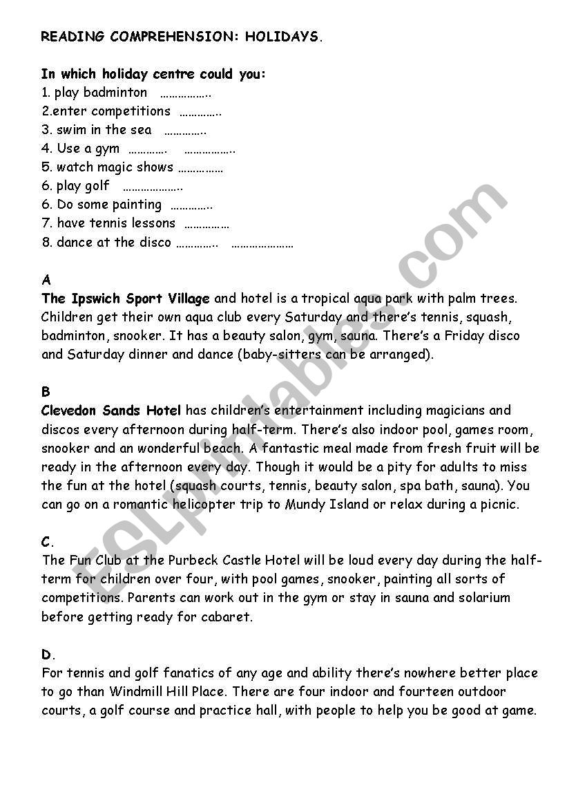 Reading comprehension worksheet