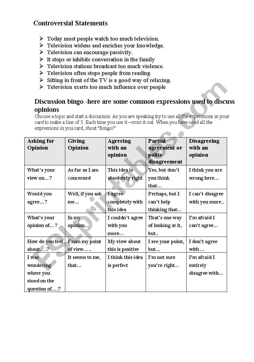 Plan for Discussing vIOLENCE on Television with Conversational Gambits