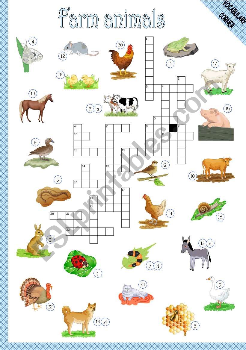 FARM ANIMALS - CROSSWORD worksheet