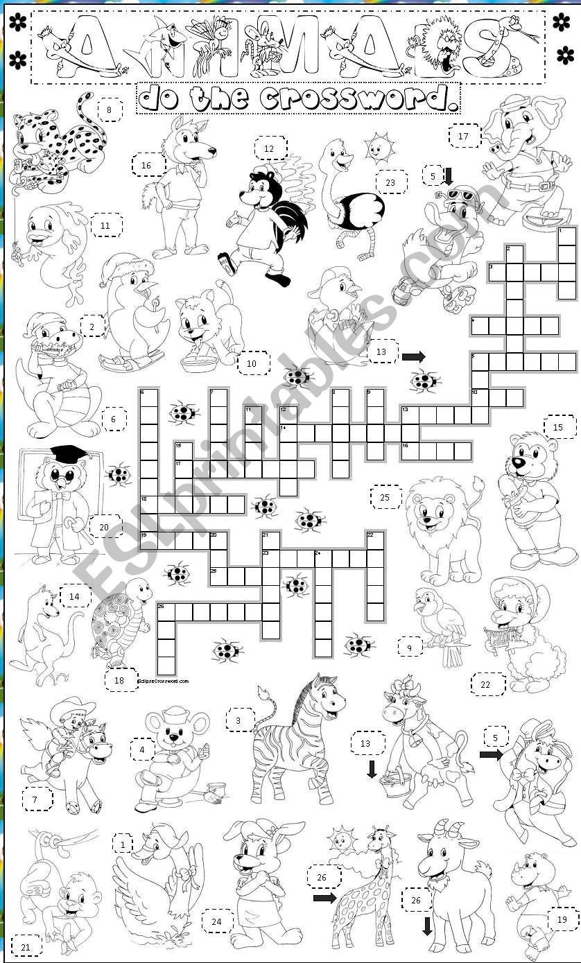 animals crossword worksheet