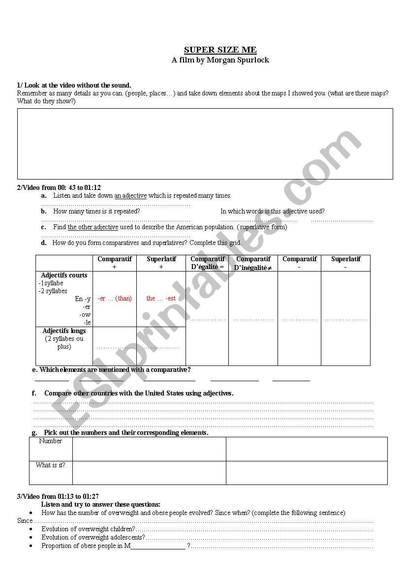 SUPERSIZE ME worksheet