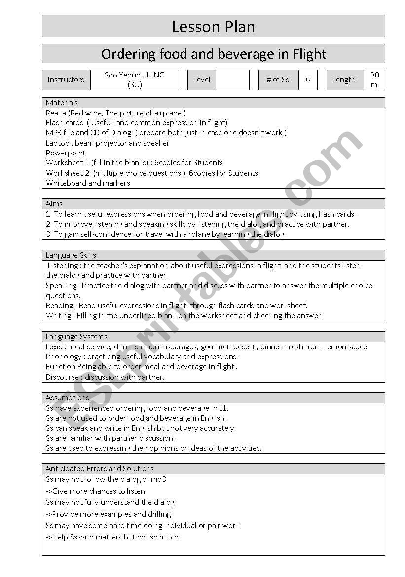 Lesson plan worksheet