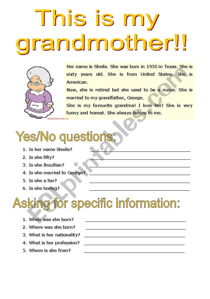 My grandmother worksheet