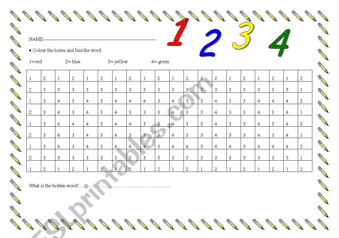 Colours and numbers 1-4 (colouring page)