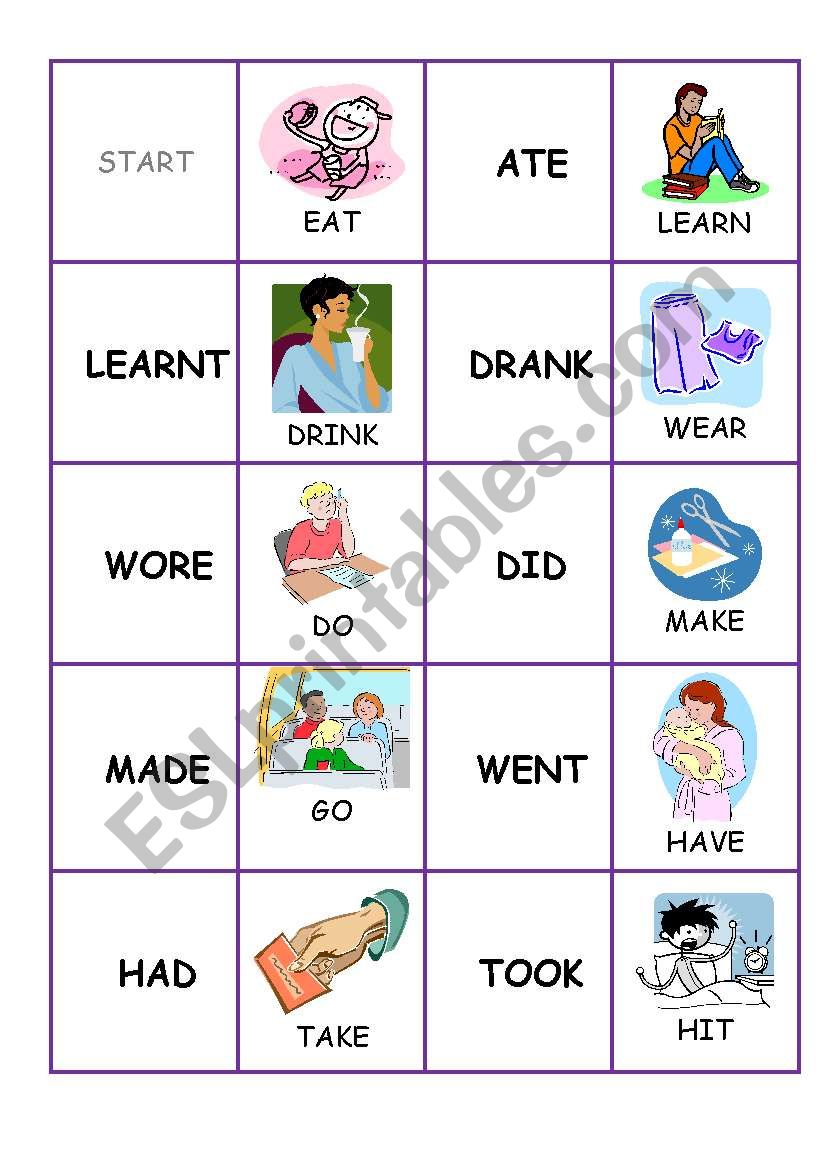 past tense bingo worksheet