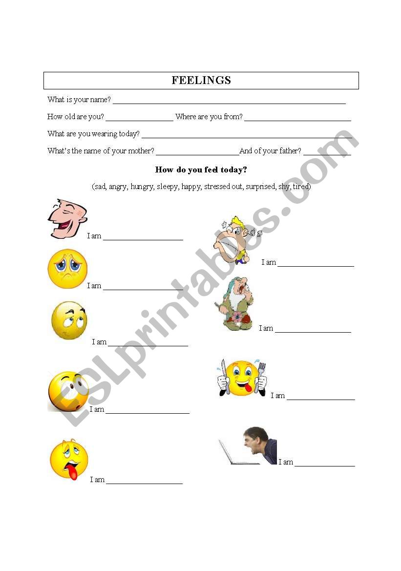 Every day Feelings worksheet