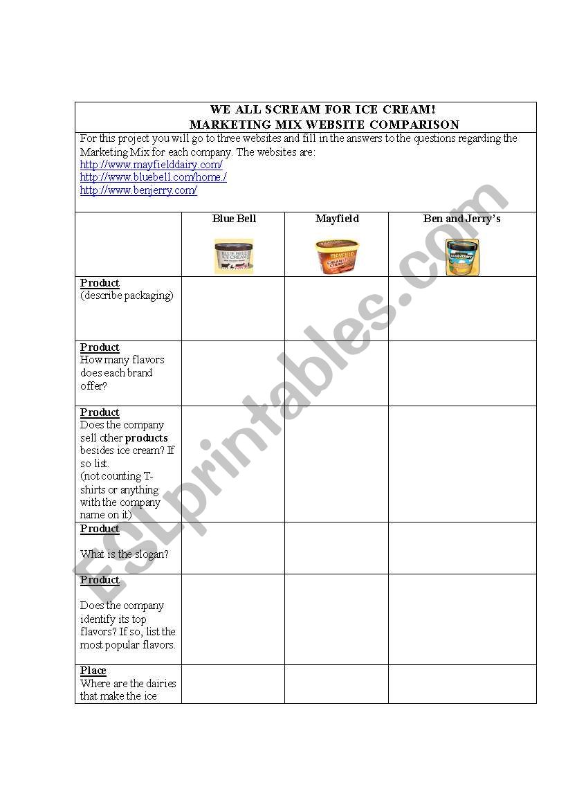 I Scream for Ice Cream worksheet