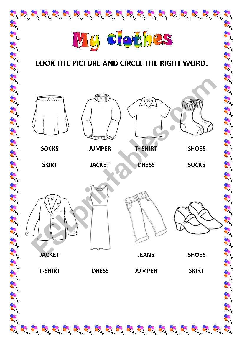 My clothes worksheet