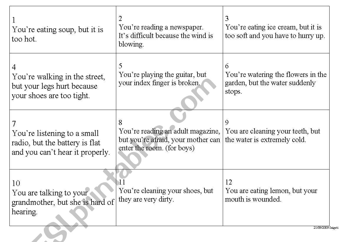 flashcards to act them out - present and past continuous tenses 