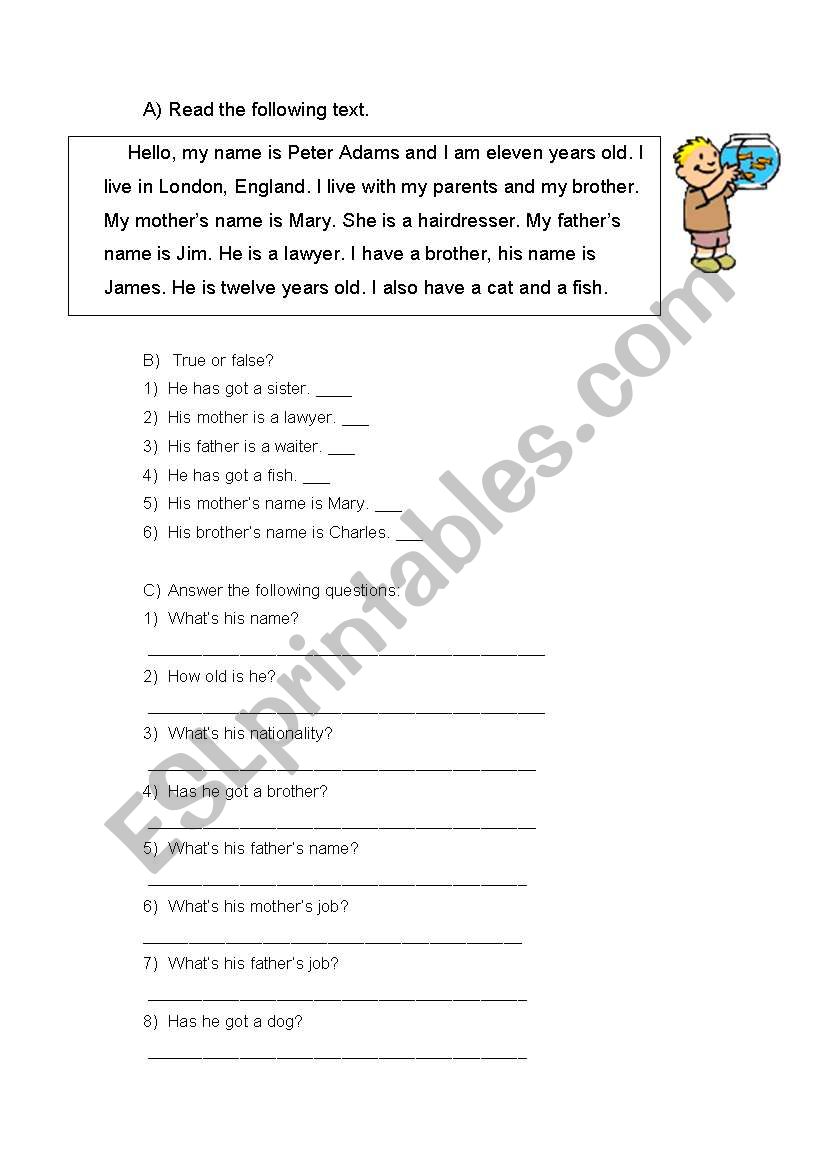 reading worksheet