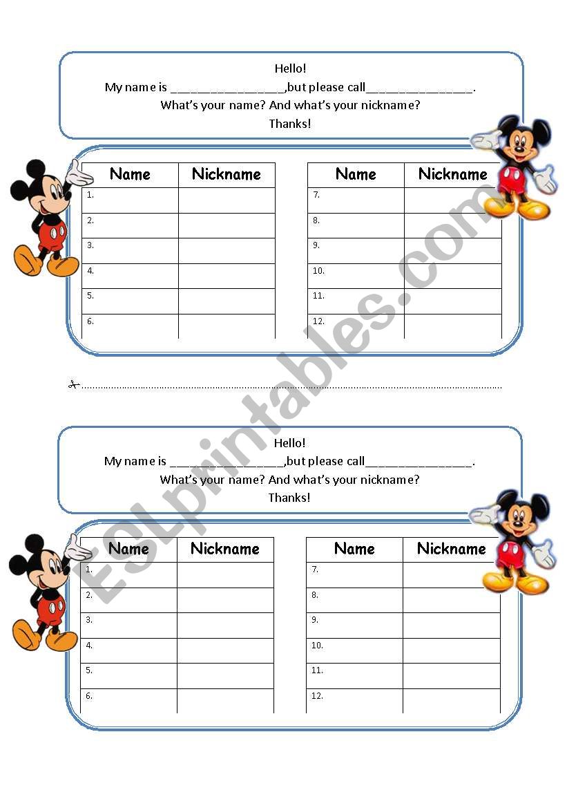 Whats your name and nickname for kids