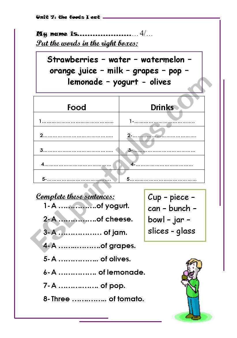food & drink worksheet