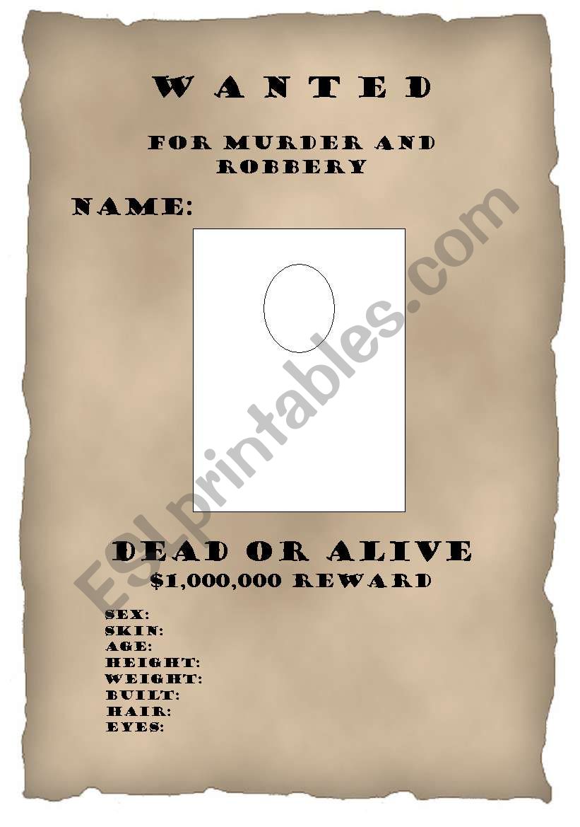 Wanted posters worksheet