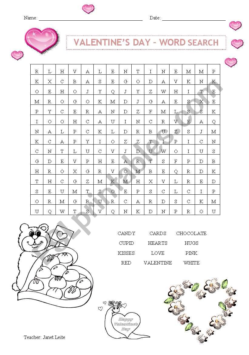 Valentines day worsearch worksheet