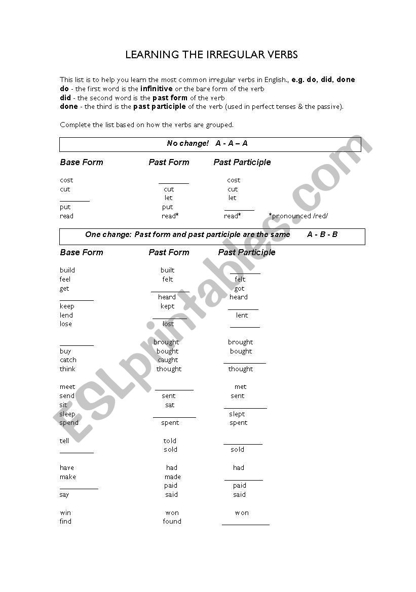 Irregular Verbs (Simple Past) worksheet