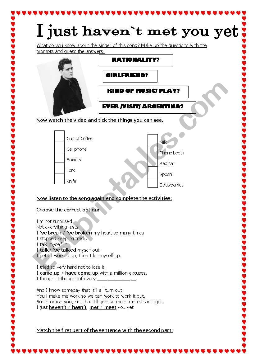 I JUST HAVEN`T MET YOU YET - ESL worksheet by claro